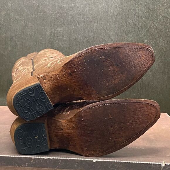 Circle H Brown Distressed Bone Dragon Embroidered Western Leather Boots Size 6.5 - Picture 8 of 14